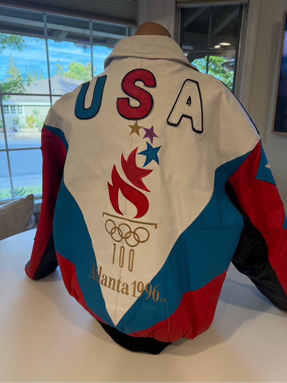 VINTAGE 1996 ATLANTA OLYMPIC GAMES LEATHER BOMBER IACKET SIZE L